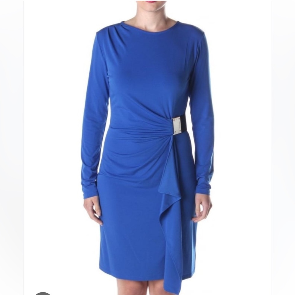 Michael Kors Cobalt Blue Cinched Dress with Silver Buckle - Size S